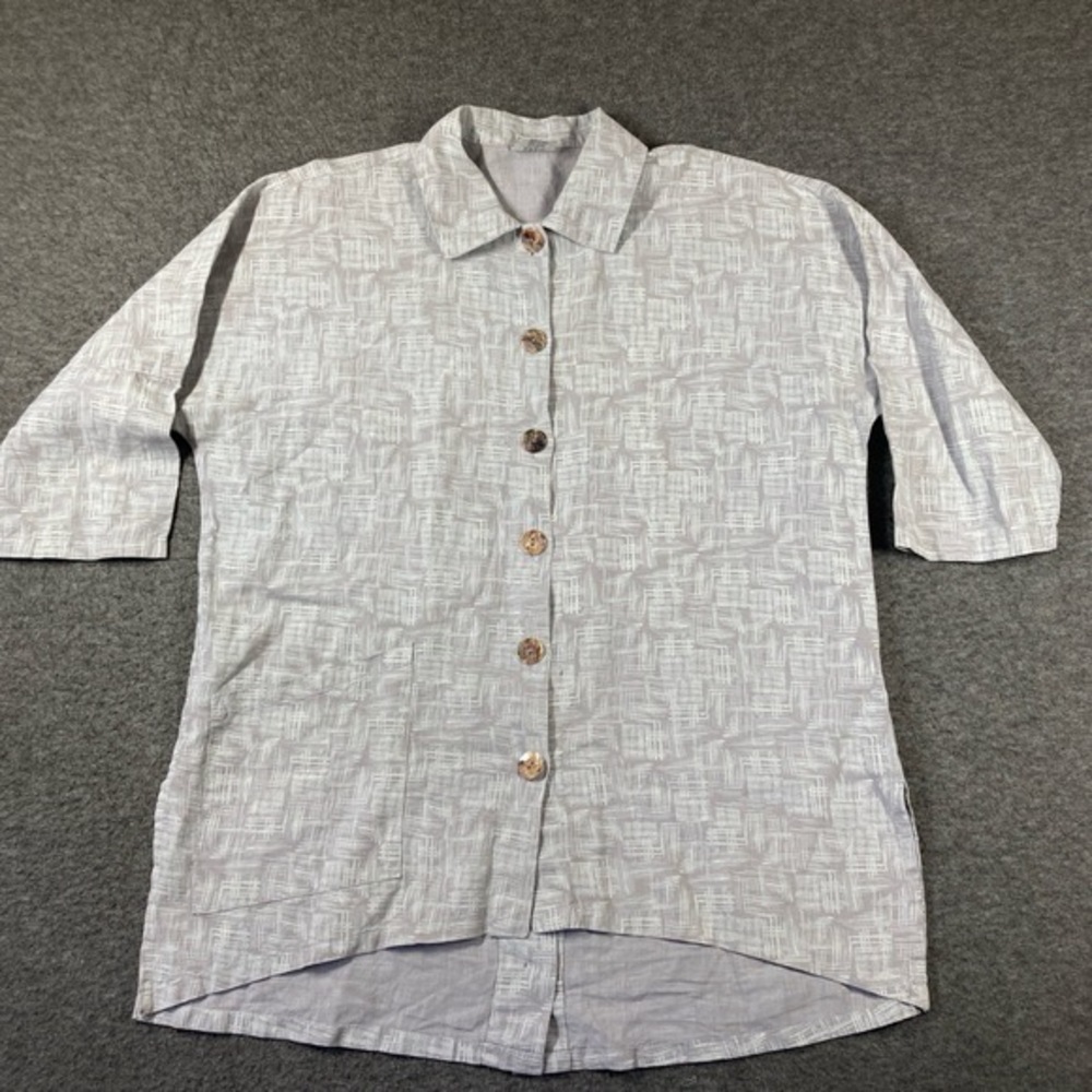 CLICK by Color Me Cotton 100% Linen Tunic‎ Shirt Womens Large L Button Up Artsy